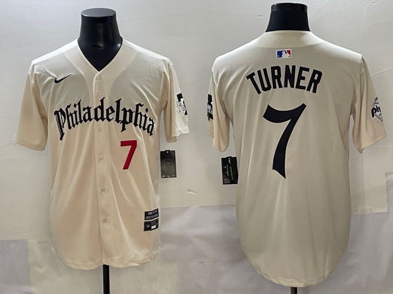 Men 2025 Philadelphia Phillies #7 Turner Cream Five generations Joint Name Nike MLB Jersey style 3->philadelphia phillies->MLB Jersey